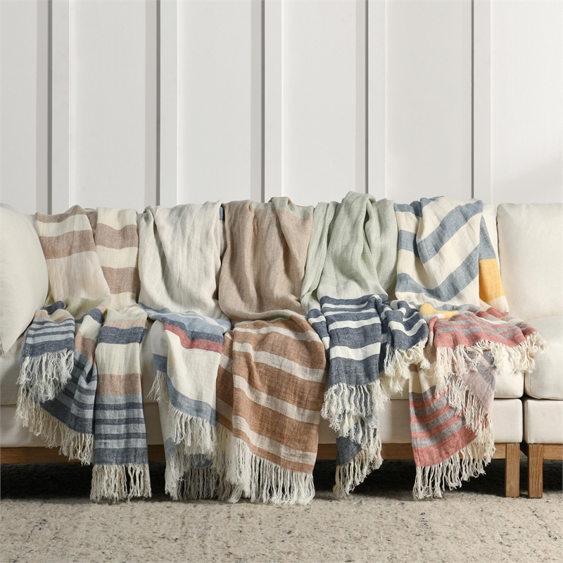 Pemberly Row Transitional Linen Fabric Multi-Color 50