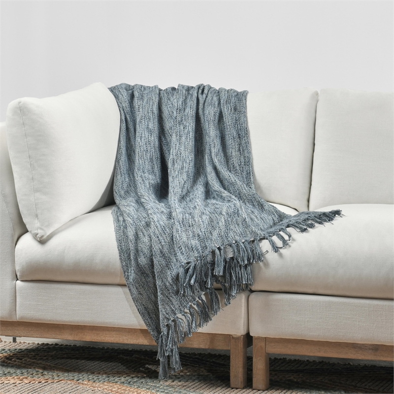 Pemberly Row TC Sharma Cotton Linen Denim Blue Throw Blanket 50
