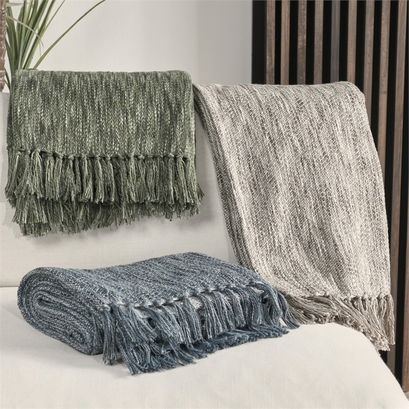 Pemberly Row TC Sharma Cotton Linen Denim Blue Throw Blanket 50