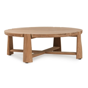 Pemberly Row 48&quot Round Teak Wood Outdoor Coffee Table in Natural Tone