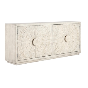 Pemberly Row Transitional 84&quot Solid Mango Wood Sideboard in White Wash