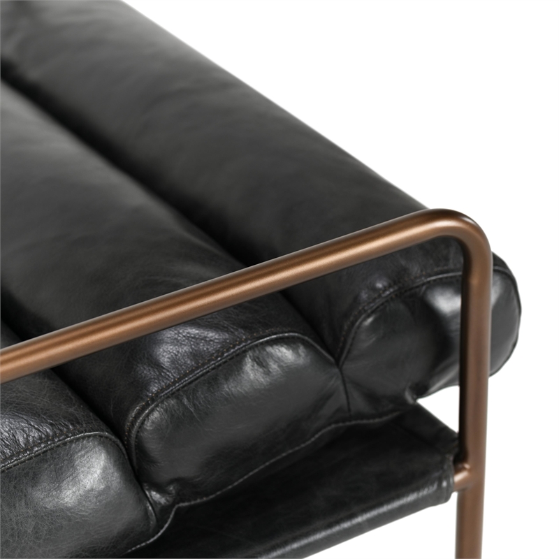 Pemberly Row Top Grain Leather with Metal Frame Black Accent Chair