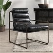 Pemberly Row Top Grain Leather with Metal Frame Black Accent Chair