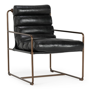 Pemberly Row Top Grain Leather with Metal Frame Black Accent Chair