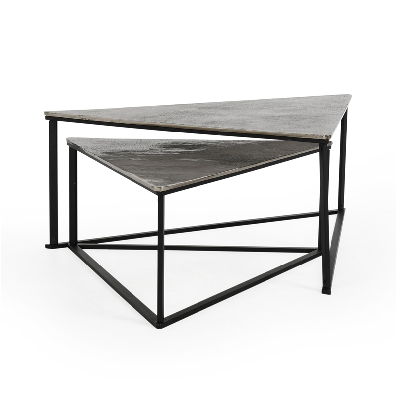 Pemberly Row Contemporary Industrial Metal Nesting Coffee Table in Black