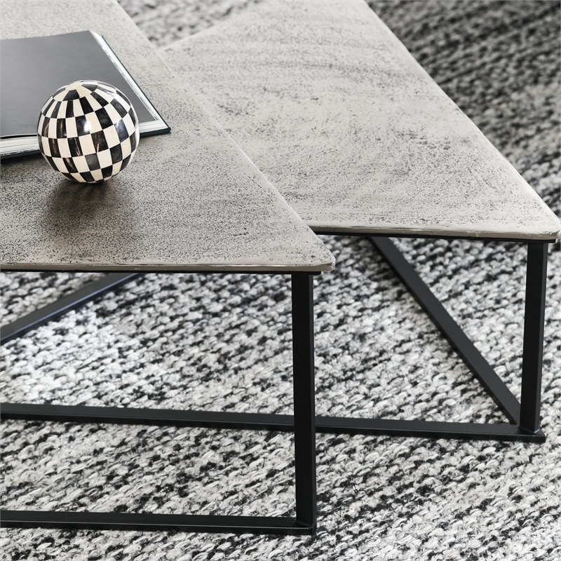 Pemberly Row Contemporary Industrial Metal Nesting Coffee Table in Black