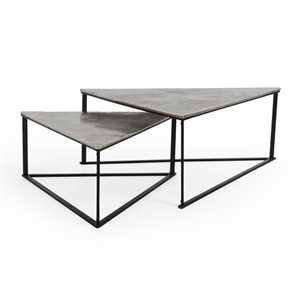 Pemberly Row Contemporary Industrial Metal Nesting Coffee Table in Black