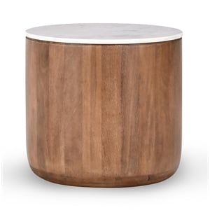 Pemberly Row 22&quot Solid Wood and Marble Round End Table in Brown
