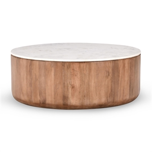 Pemberly Row 22&quot Solid Wood and Marble Round Coffee Table in Brown