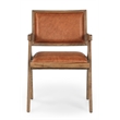 Pemberly Row Contemporary Top Grain Leather and Wood Arm Chair in Tan