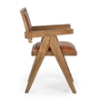 Pemberly Row Contemporary Top Grain Leather and Wood Arm Chair in Tan