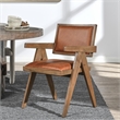 Pemberly Row Contemporary Top Grain Leather and Wood Arm Chair in Tan