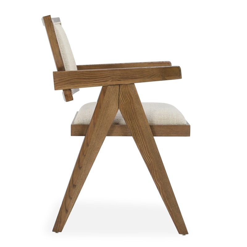 Pemberly Row Contemporary Premium Upholstery and Wood Arm Chair in Beige