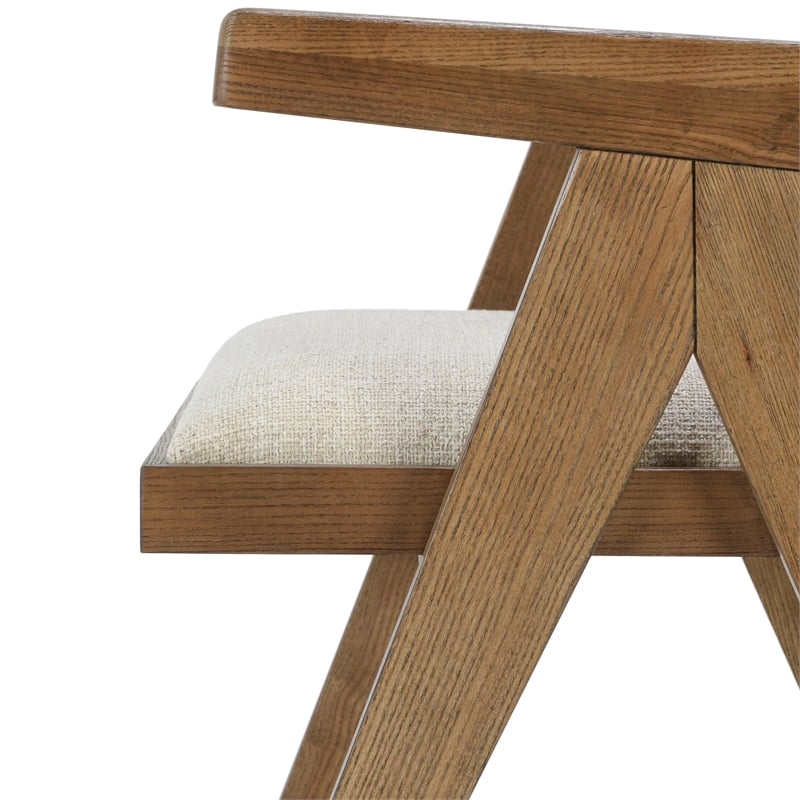 Pemberly Row Contemporary Premium Upholstery and Wood Arm Chair in Beige