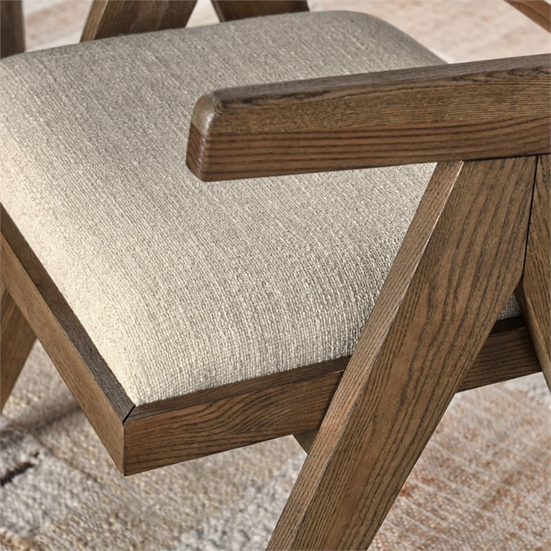 Pemberly Row Contemporary Premium Upholstery and Wood Arm Chair in Beige