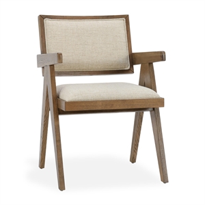 Pemberly Row Contemporary Premium Upholstery and Wood Arm Chair in Beige