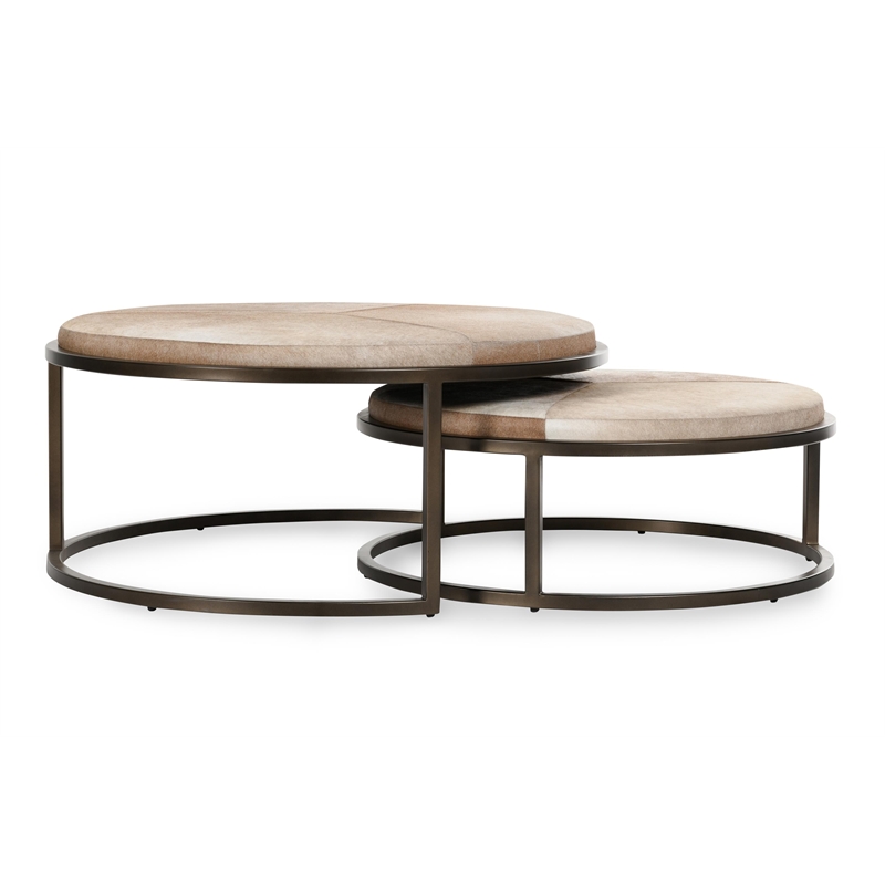 Pemberly Row Set of 2 Metal Nesting Coffee Tables in Sparrow Gray