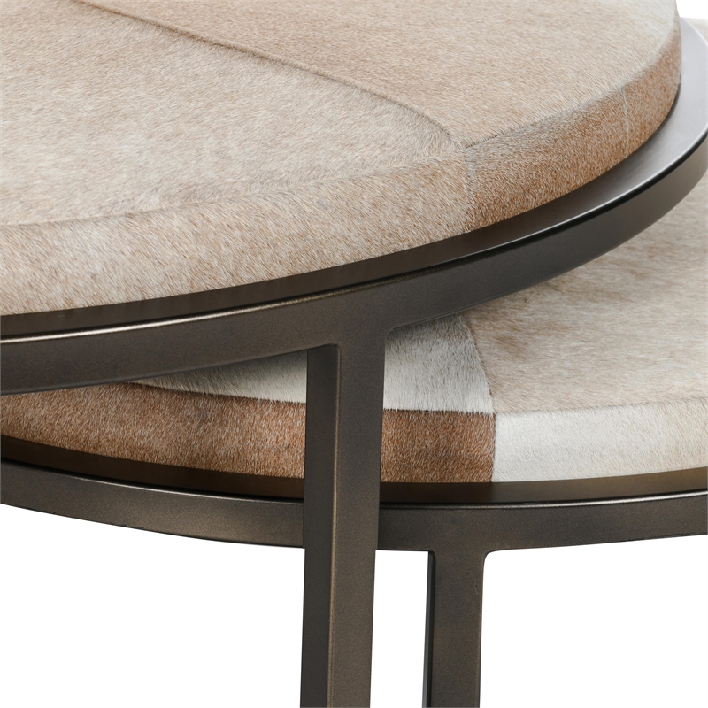 Pemberly Row Set of 2 Metal Nesting Coffee Tables in Sparrow Gray