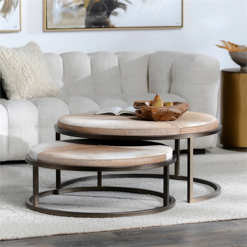 Pemberly Row Set of 2 Metal Nesting Coffee Tables in Sparrow Gray