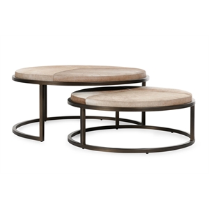 Pemberly Row Set of 2 Metal Nesting Coffee Tables in Sparrow Gray