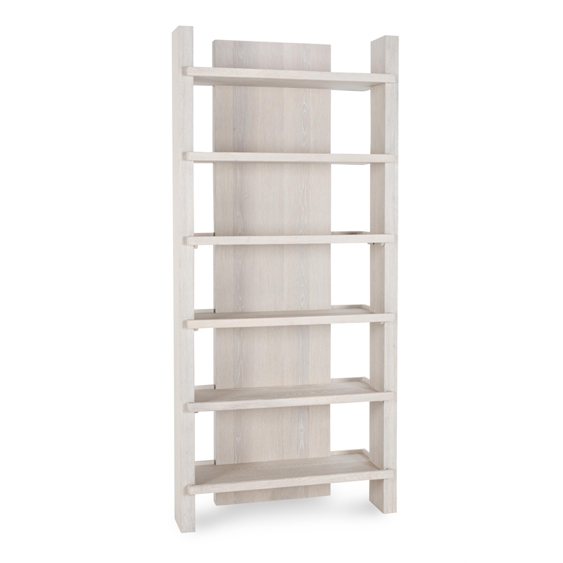 Pemberly Row Transitional 6 Shelf Oak Wood Veneer White Wash Bookshelf