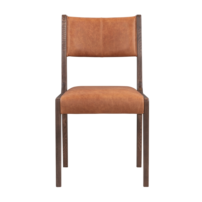 Pemberly Row Top Grain Leather Autumn Brown Wood Dining Chair