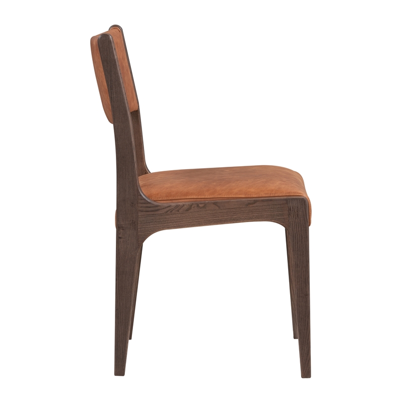 Pemberly Row Top Grain Leather Autumn Brown Wood Dining Chair