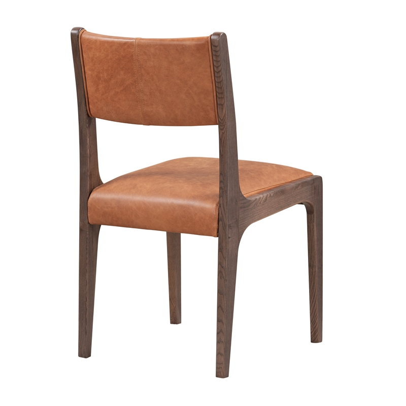 Pemberly Row Top Grain Leather Autumn Brown Wood Dining Chair