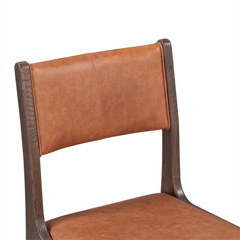 Pemberly Row Top Grain Leather Autumn Brown Wood Dining Chair
