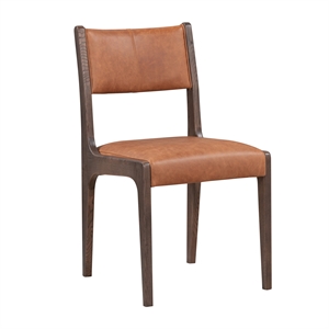 Pemberly Row Top Grain Leather Autumn Brown Wood Dining Chair