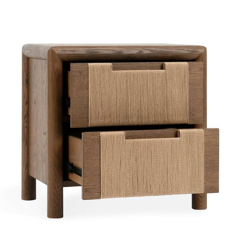Pemberly Row Transitional Oak Wood Nightstand in Two-Tone Brown