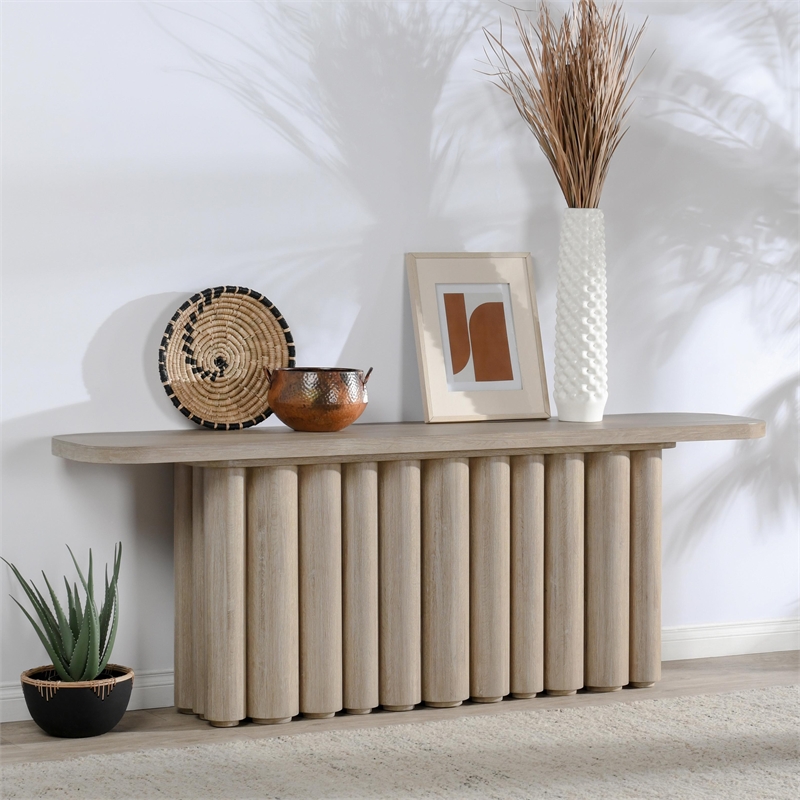 Pemberly Row Contemporary Oak Solid Wood Console Table in White Washed