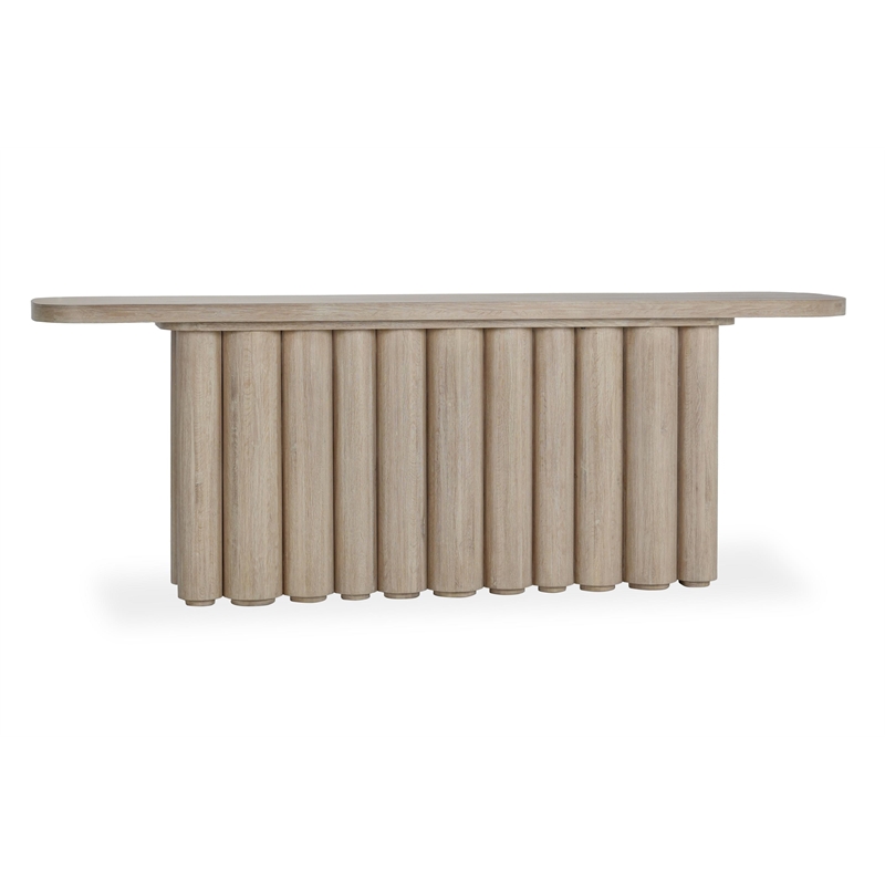 Pemberly Row Contemporary Oak Solid Wood Console Table in White Washed