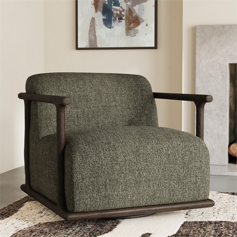 Pemberly Row Green Boucle Fabric Upholstered Swivel Accent Chair