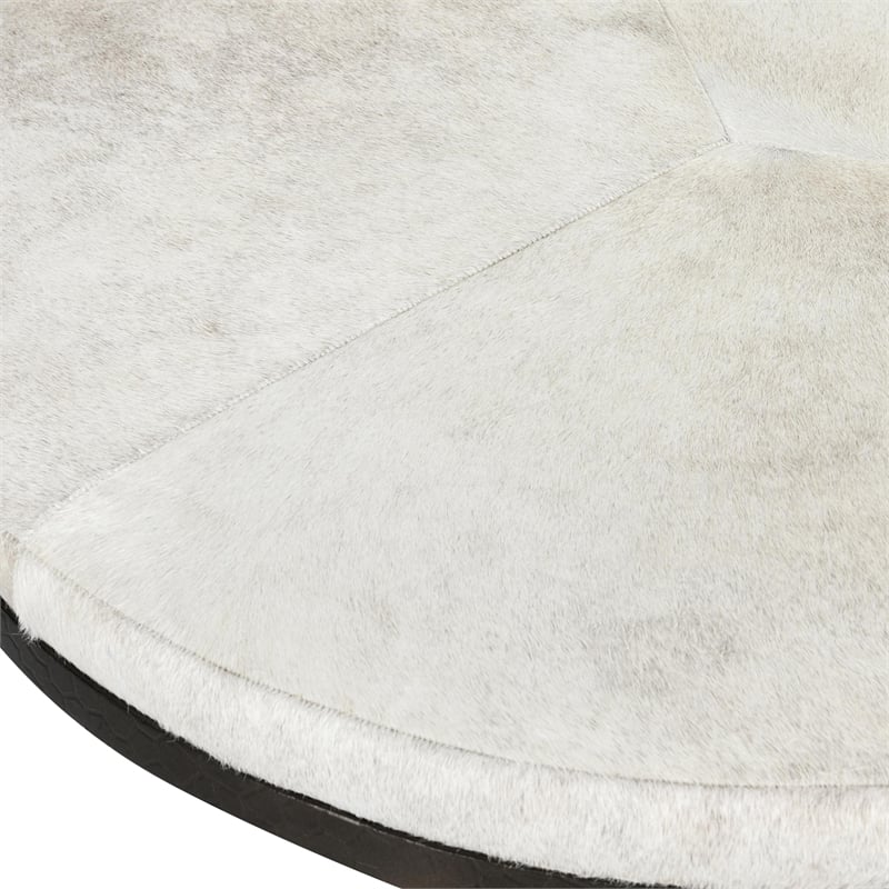 Pemberly Row Leather Hide Round Cocktail Coffee Table in Ivory