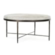 Pemberly Row Leather Hide Round Cocktail Coffee Table in Ivory