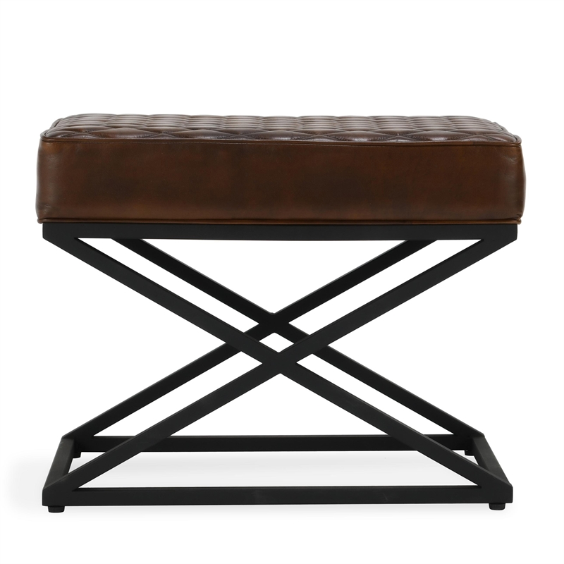 Pemberly Row Contemporary Brown Top Grain Leather Bench Stool