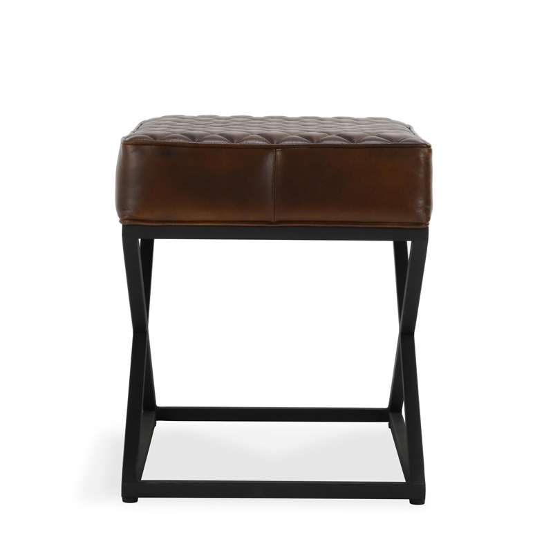 Pemberly Row Contemporary Brown Top Grain Leather Bench Stool