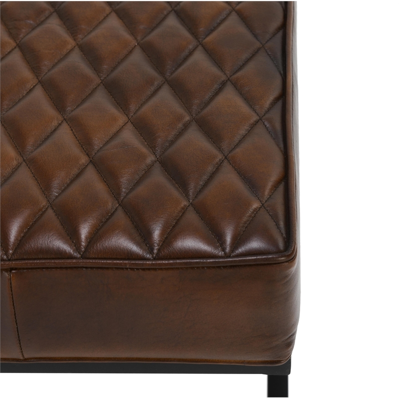 Pemberly Row Contemporary Brown Top Grain Leather Bench Stool
