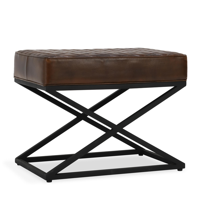Pemberly Row Contemporary Brown Top Grain Leather Bench Stool