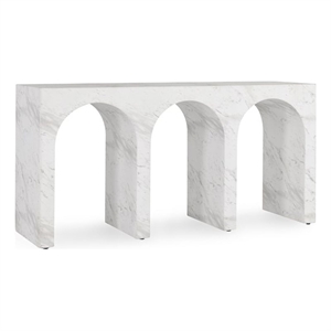 Pemberly Row 61&quot Outdoor Stone Console Table in Ivory and Gray