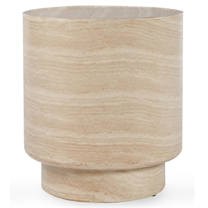 Pemberly Row Transitional Round Stone Outdoor End Table in Beige