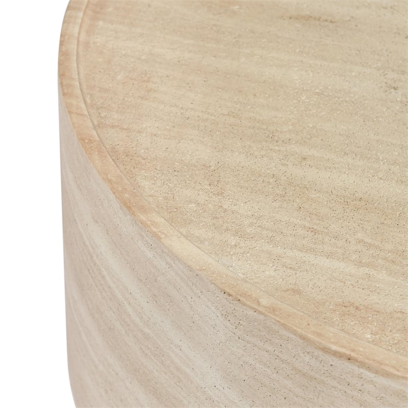 Pemberly Row Transitional Round Stone Outdoor Coffee Table in Beige