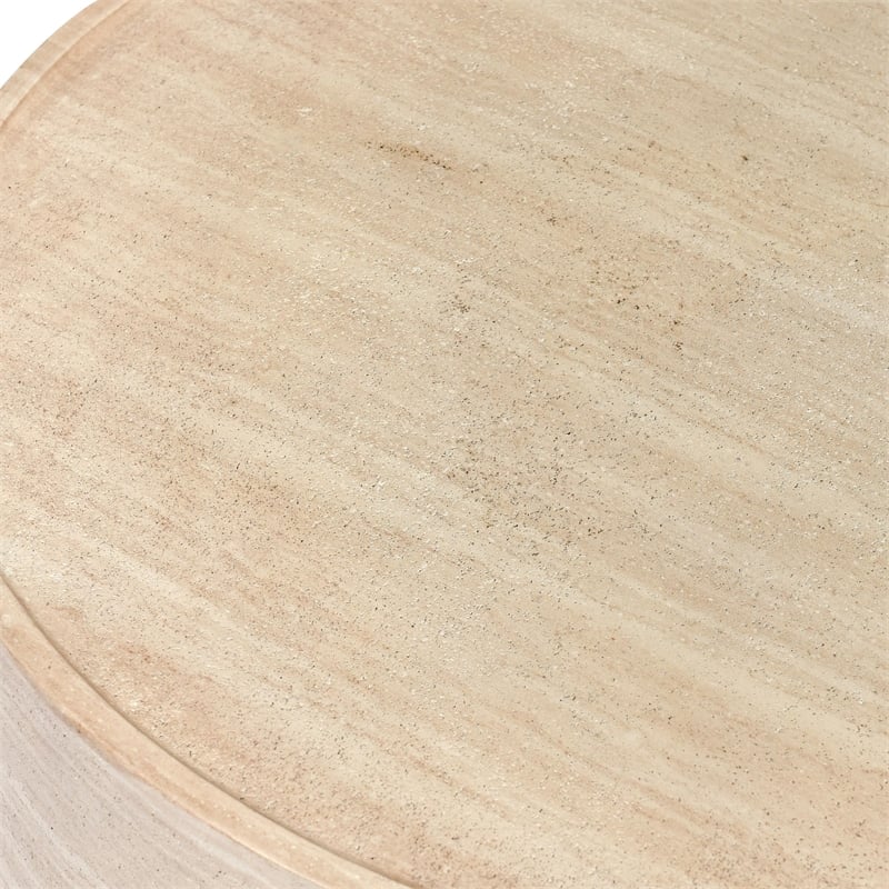 Pemberly Row Transitional Round Stone Outdoor Coffee Table in Beige