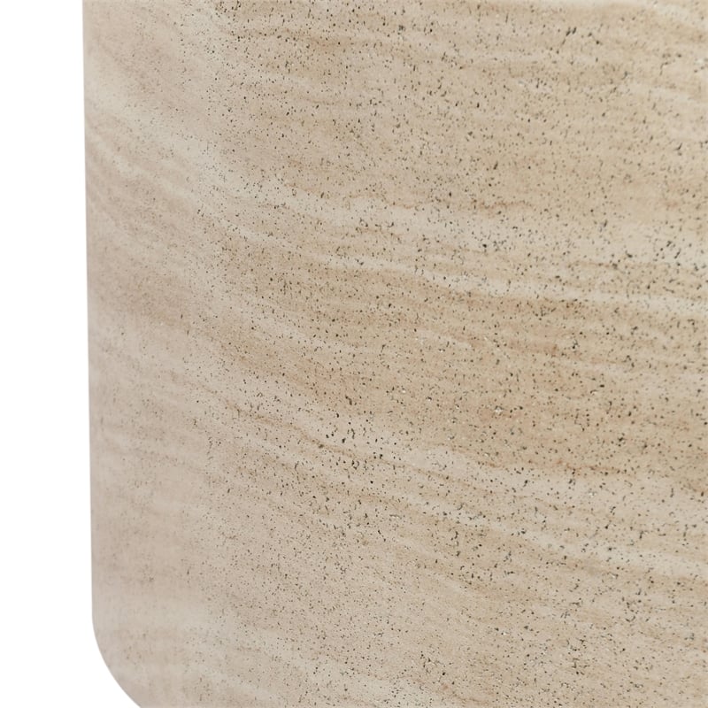 Pemberly Row Transitional Round Stone Outdoor Coffee Table in Beige