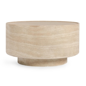 Pemberly Row Transitional Round Stone Outdoor Coffee Table in Beige