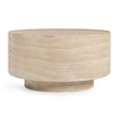 Pemberly Row Transitional Round Stone Outdoor Coffee Table in Beige