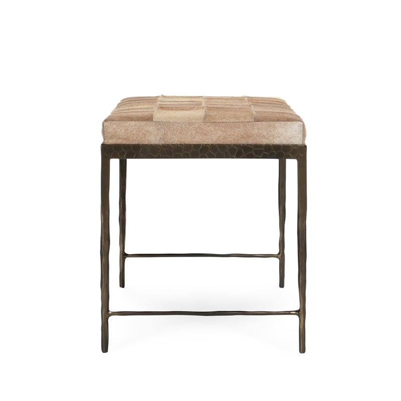 Pemberly Row Transitional Leather Hide Ottoman Bench in Blond