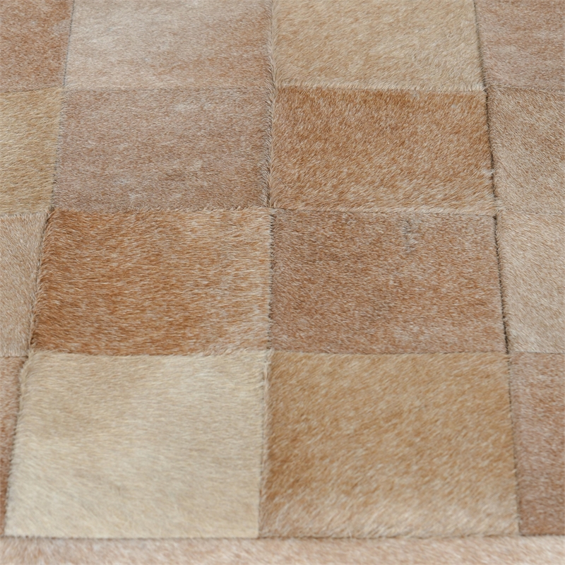 Pemberly Row Transitional Leather Hide Ottoman Bench in Blond