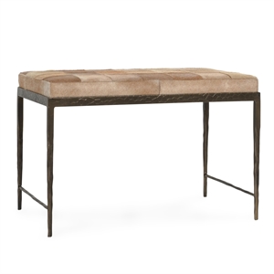 Pemberly Row Transitional Leather Hide Ottoman Bench in Blond